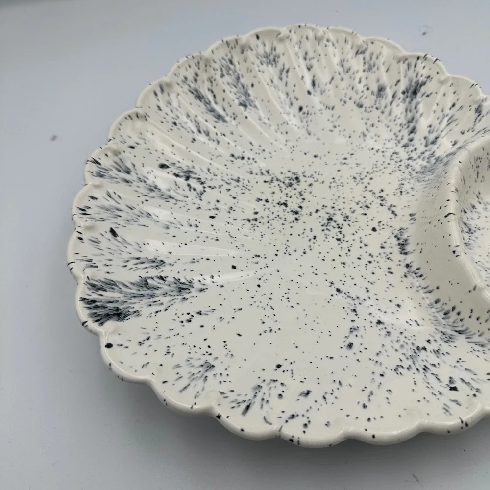 Speckled Appetizer Serving Platter White Gray Condiment Relish‎ Divided Dish